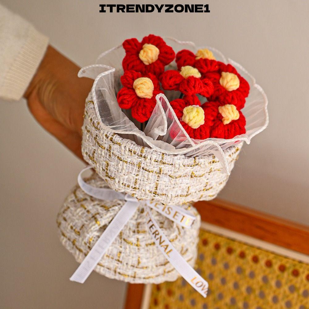 ITRENDYZONE1 Bó hoa phồng, Quà tặng tốt nghiệp Bó hoa móc hoa, Dệt kim Mini dệt kim Bó hoa thủ công 