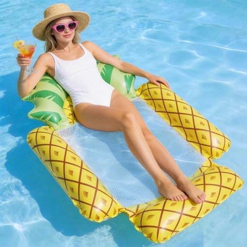 Inflatable Pool Float with Mesh Bottom,Pine Fruit Pool Hammock Floats Lounger,Water Hammocks Floatie