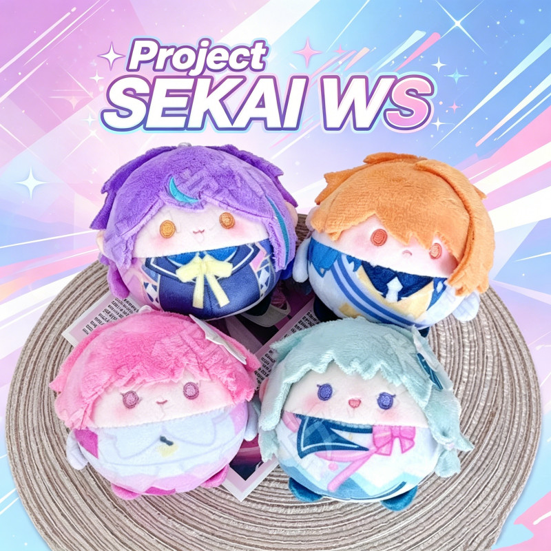 7cm PJSK Project SEKAI Wonderlands × Showtime Plush Set - Búp bê móc khóa tròn Rui, Tsukasa, Emu & N
