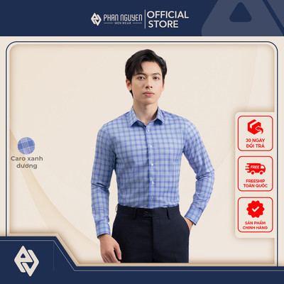 Áo sơ mi nam dài tay Phan Nguyễn, chất liệu cao cấp, họa tiết tartan, form slim fit SMD.1454
