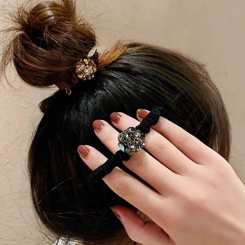 2024 Dây buộc tóc cao cấp Kim cương giả Cao su Scrunchy Dây buộc tóc Phụ kiện tóc Bóng Dây buộc tóc 