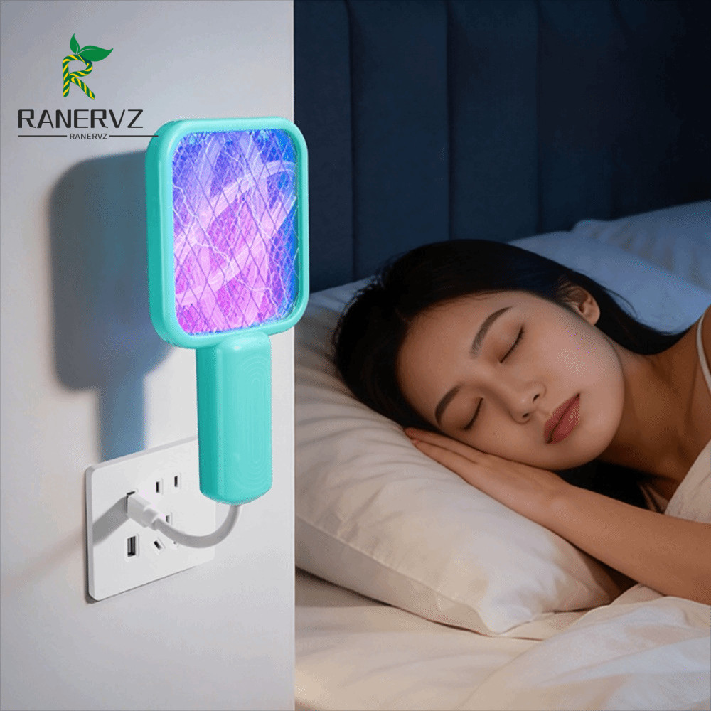 RANERVZ Bẫy muỗi ánh sáng UV, Cắm và chạy Lưới bảo vệ cách nhiệt Bẫy muỗi USB, Tay cầm có thể uốn co