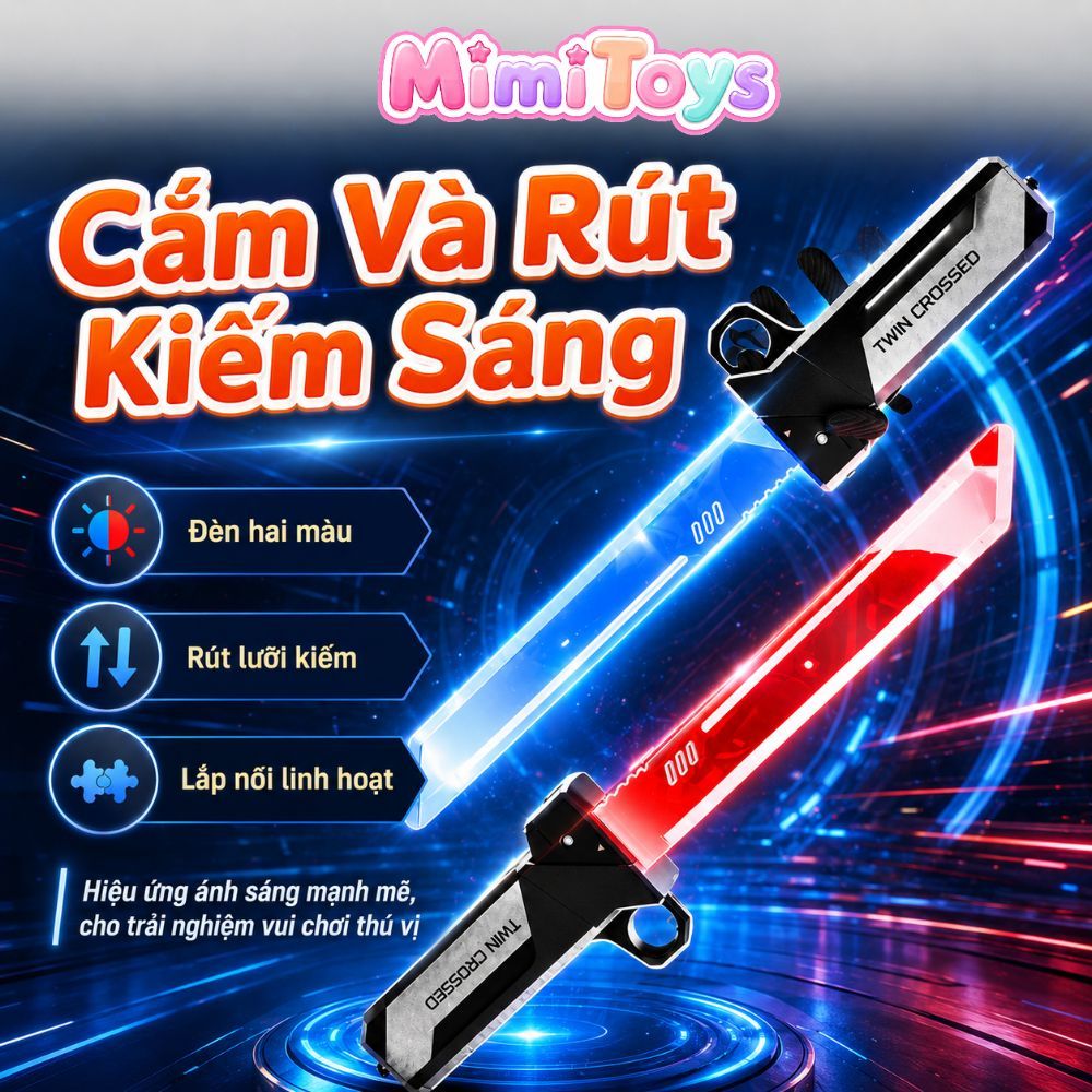 Đồ Chơi Kiếm Phát Sáng LED MimiToys - 2 Kiếm Ghép Thành Kiếm Đôi Siêu Ngầu Cho Bé