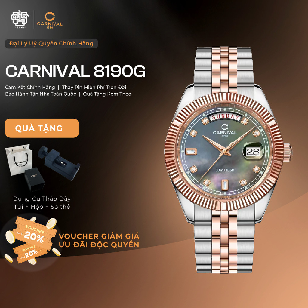 Đồng Hồ Nam Carnival 8190G-CH-DK Quartz Kính Sapphire Hàng Chính Hãng 1994s WATCH