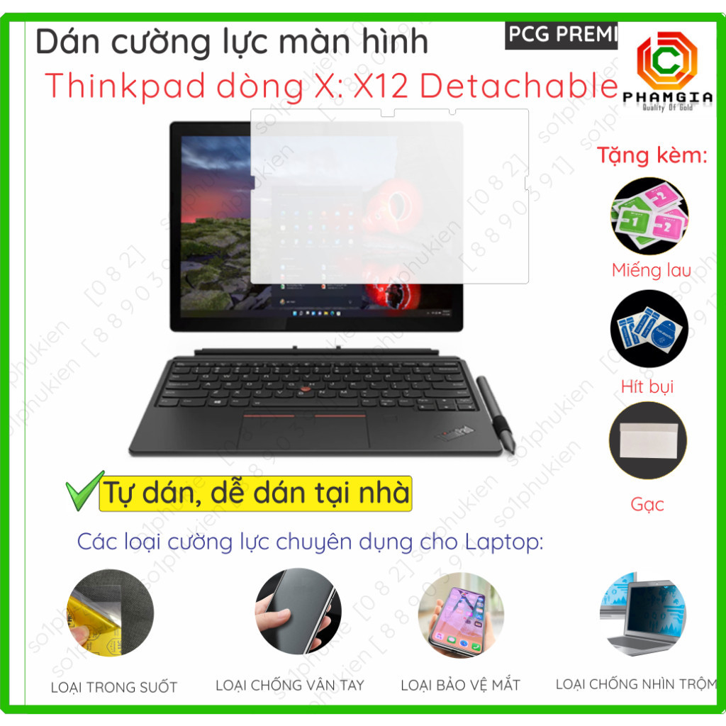 Dán màn hình cường lực laptopThinkPad X12 Detachable, X280 12'' nano dẻo siêu mỏng trong suốt, nhám 