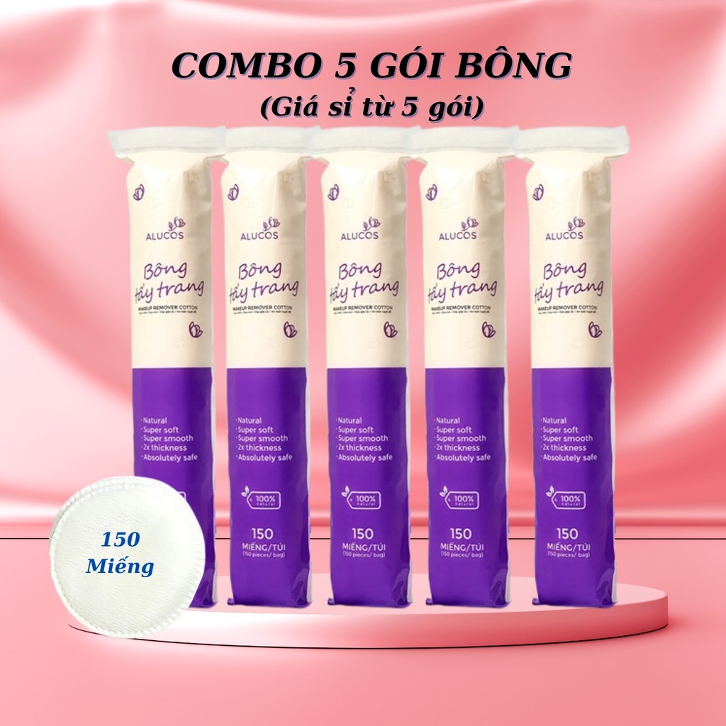 Bông Tẩy Trang Tròn ALUCOS 150 Miếng Cotton Mềm Mịn Chính Hãng Giá Sỉ BTT03
