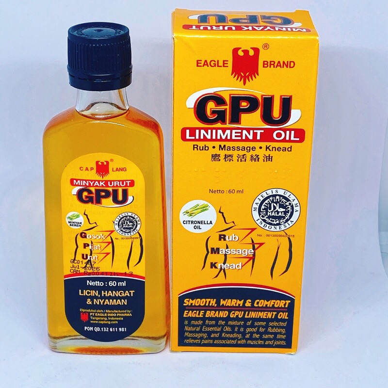 (Charm Mart) Dầu Nóng Xoa Bóp Minyak Urut GPU Indonesia 60ml, Dầu Xoa Bóp GPU