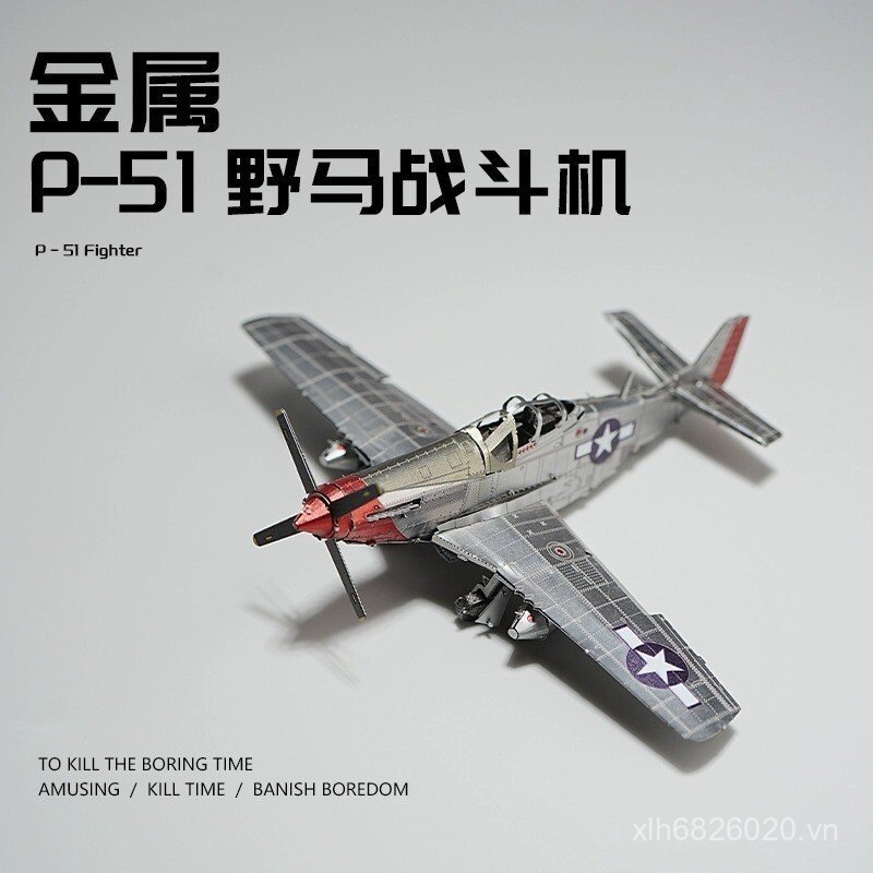 P51 Mustang Fighter Model 3D Ba Chiều Máy Bay Mô Hình Handmade Tự Làm Xếp Hình Hợp Kim Thép Không Gỉ
