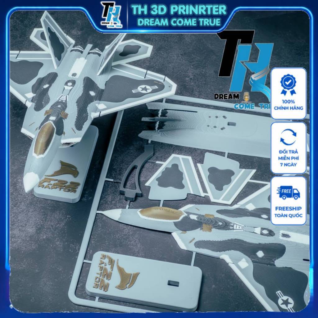 ✈️ Mô Hình Lắp Ráp F22 Raptor – Plane KitCard In 3D (Dài 20cm, Nhựa PETG)