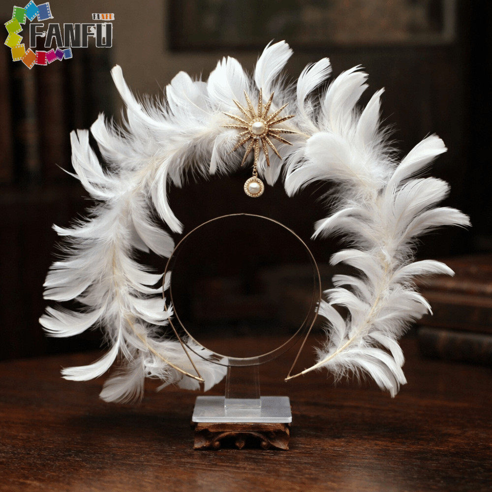 FANFUZOUZU Feather Glory Crown Headband, Dress Up Props Glory Shape Virgin Mary Queen Tiara, Gothic 