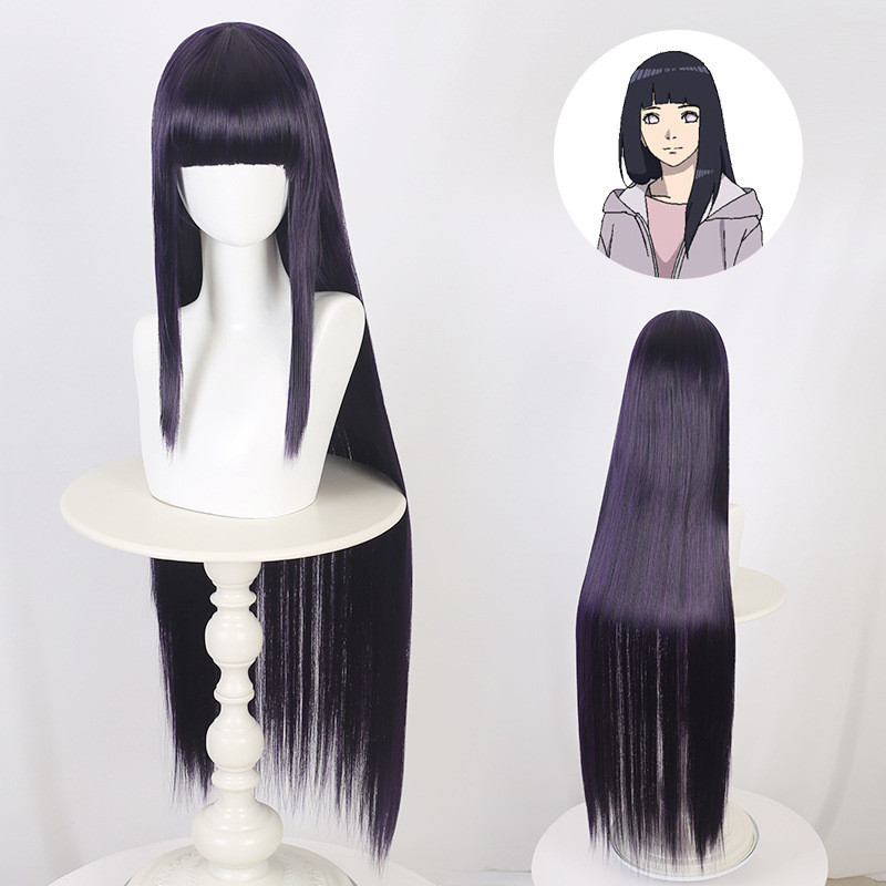Ling Qiying Ninja Hyuga Hinata cos Tóc Giả Nữ Màu Xanh Đậm Trang Phục Dài Thẳng Tóc Shippuden Hyuga2