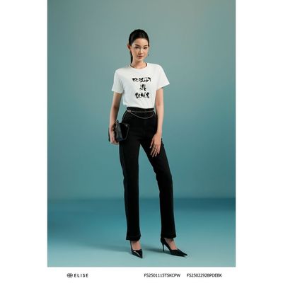 Quần denim đen gấu tua rua thiết kế Elise FS2502292BPDEBK