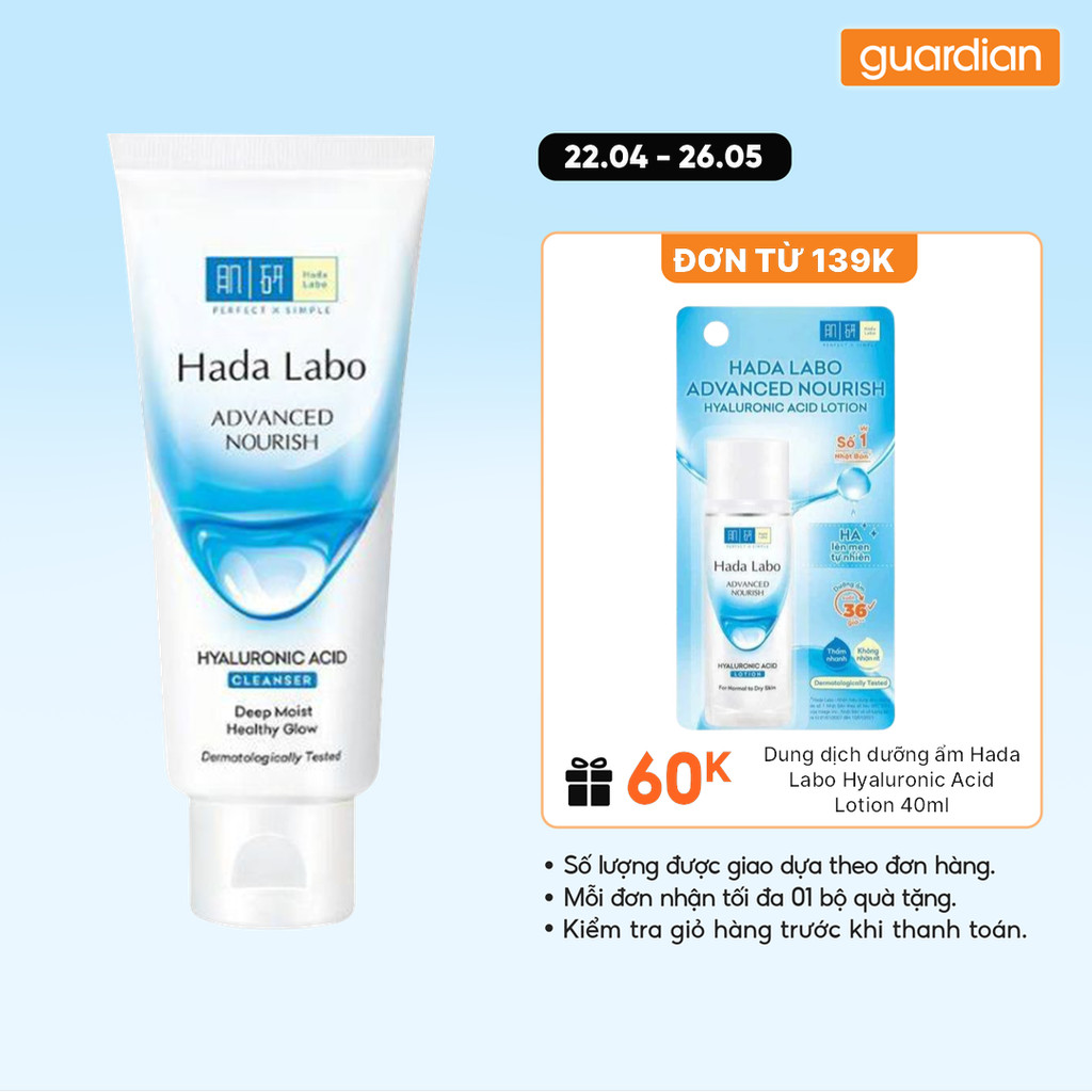 Kem Rửa Mặt Dưỡng Ẩm Hada Labo Advanced Nourish Hyaluronic Acid Cleanser Guardian 80Gr