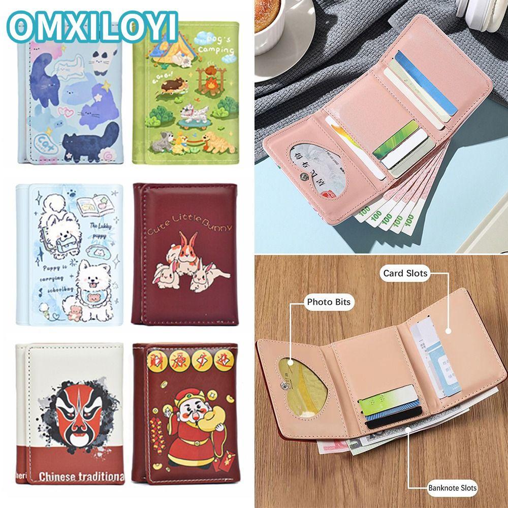 OMXILOYI 3 Gấp Ví, Da 1 Khe Cắm Tiền Giấy Ví Gấp Ngắn, Phim Hoạt Hình 7 Khe Cắm Thẻ 1 Photo Bits Tiề