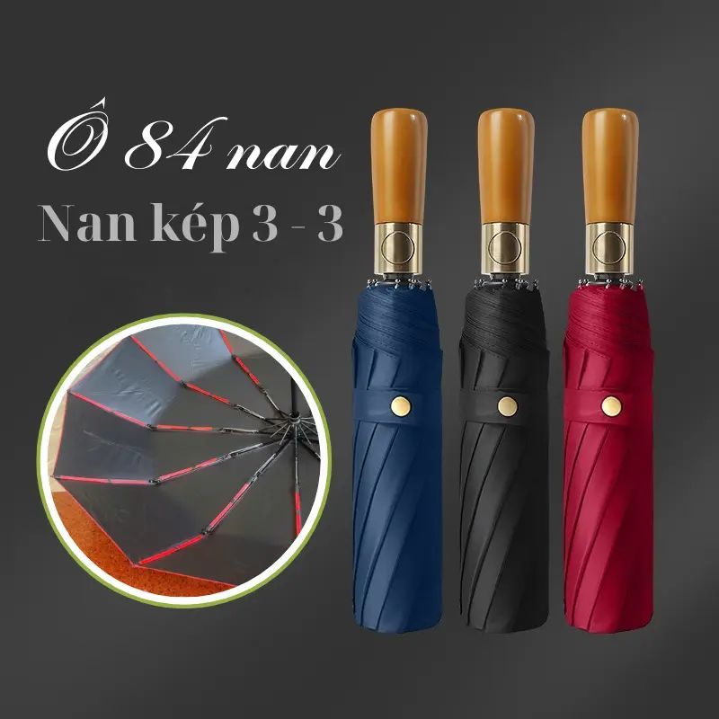 Ô cán gỗ cao cấp 84 nan - chông mưa, chống nắng, chống lật, siêu khỏe và siêu bền