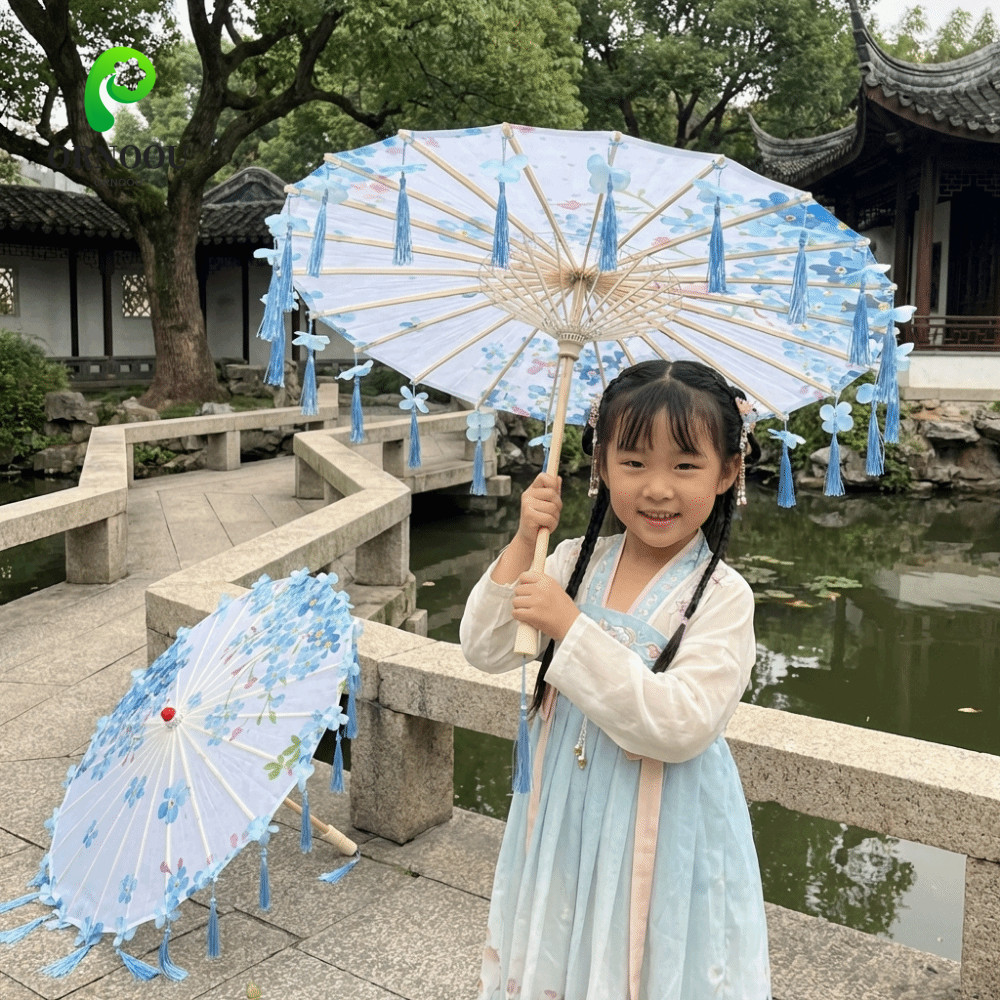 Ô tua rua vải ORNOOU, Phong cách Trung Quốc 56cm Ô cổ Trung Quốc, Cổ cầm tay chống mưa trang trí Han