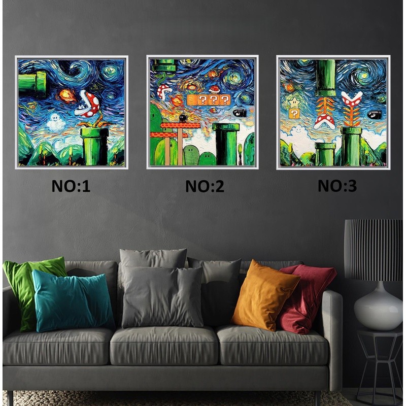 Trang trí phòng chơi game in Canvas lấy cảm hứng từ Super Mario Van Gogh