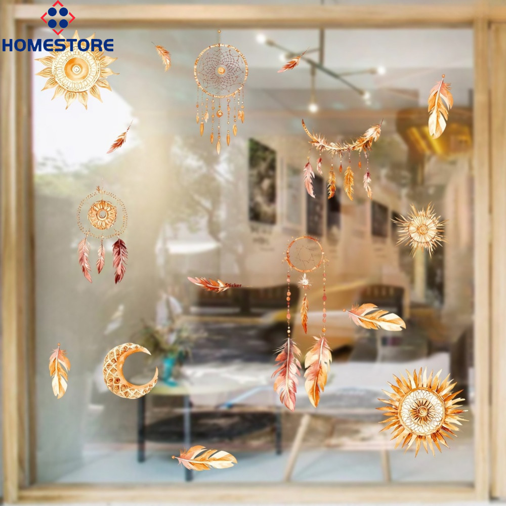 [Homestore]Boho Window Decal Bohemian Style Design Static Cling Technology Modern Bohemian