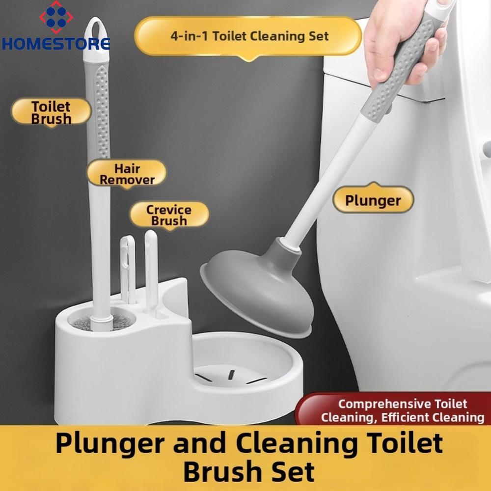 [Homestore]Plastic Toilet Brush Plunger Set Wall Mounted Bathroom Cleaning Kit with Hair