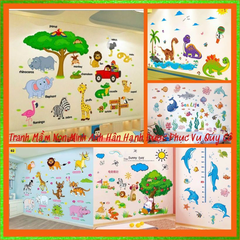 Decal dán tườg/ tranh dán tường cho bé nhiều chủ đề BCC/ con vật/ cây xanh/ xe/ vũ trụ giúp bé làm q