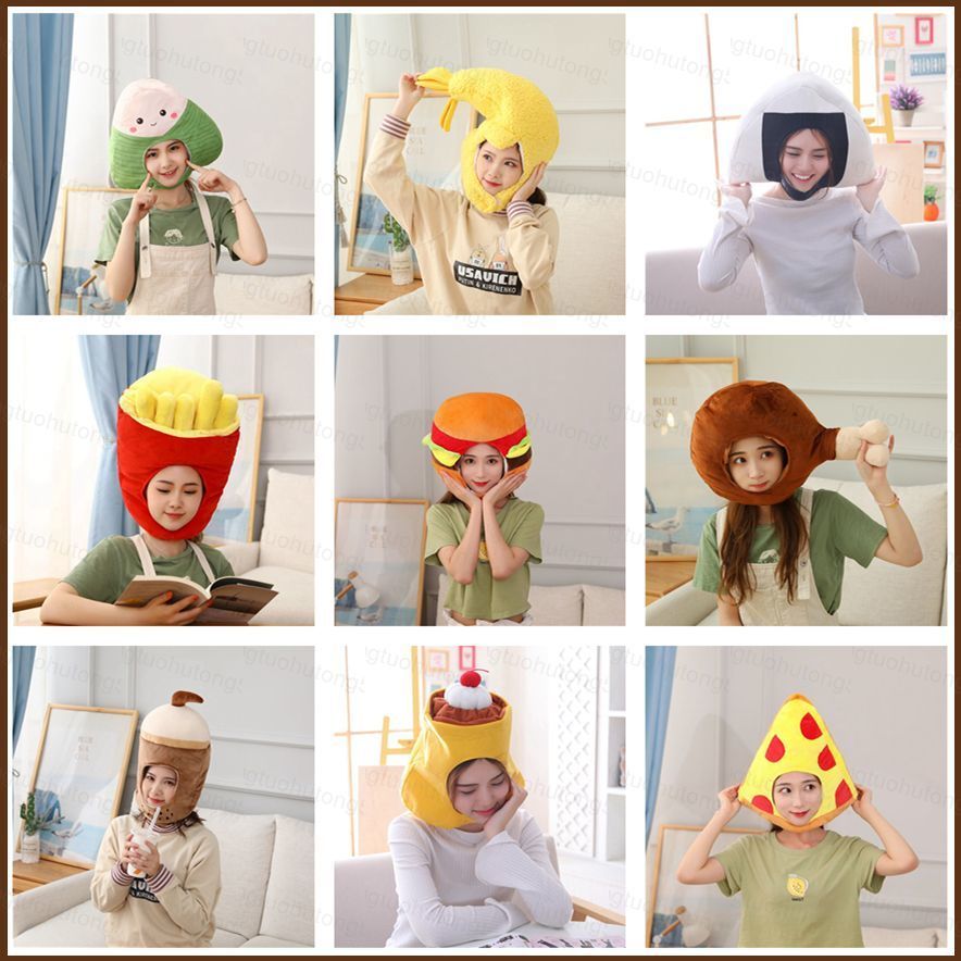 HT5 Thực Phẩm Sang Trọng Nón Hamburger Khoai Tây Chiên Pháp Cosplay Sang Trọng Mũ Đồ Chơi Búp Bê Nhồ