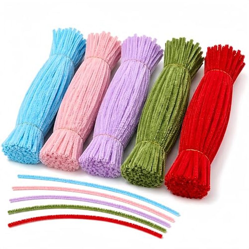 Chenille Stems Pipe Cleaners 500 Pcs - Bulk Colorful Fuzzy Craft Supplies Bendable Fuzzy Stems for D