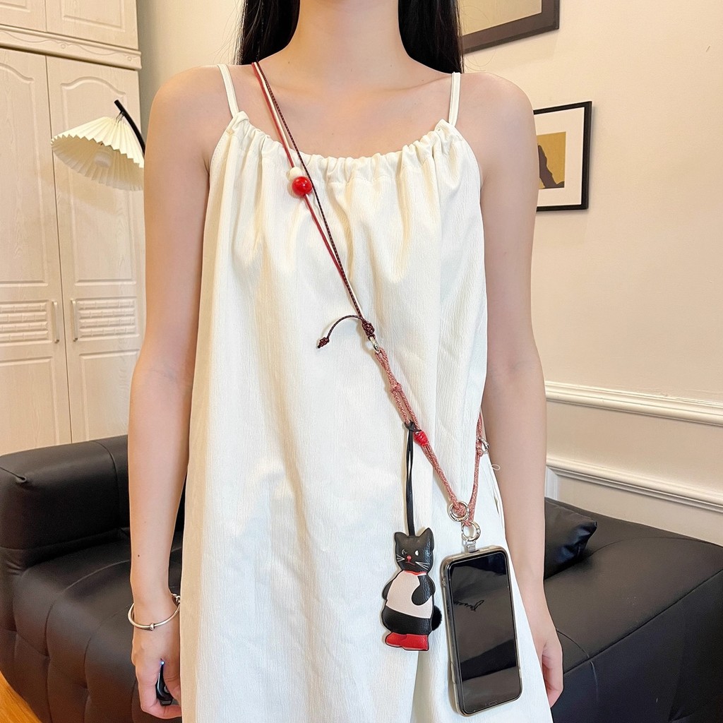 Little Black Cat Adjustable Phone Chain Lanyard Long Chain Crossbody Strap Personalized Phone Pendan
