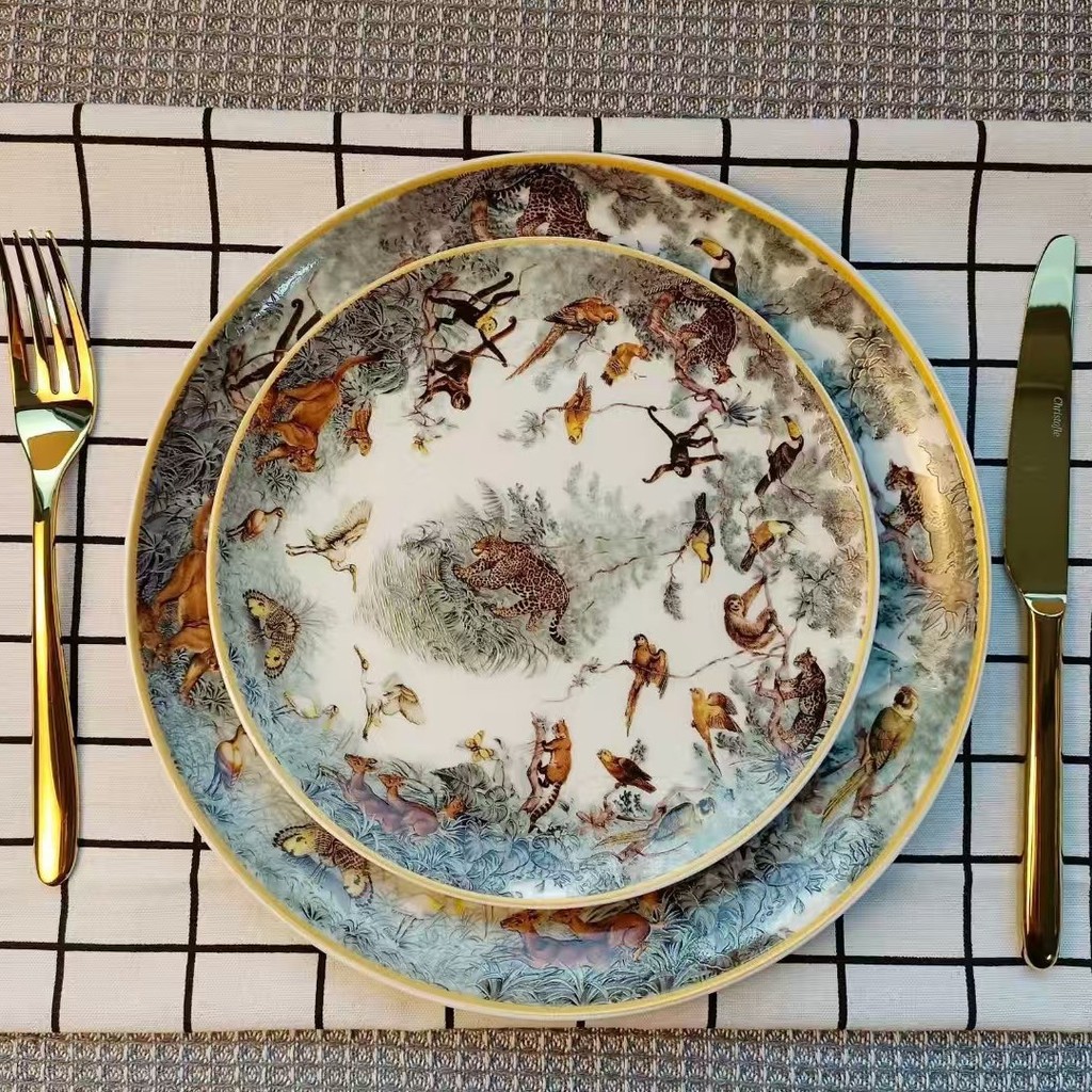 Equator Jungle Series Bone Porcelain Dinner Plate, Steak Plate, Cake Plate10Inch Plate8Two-piece inc