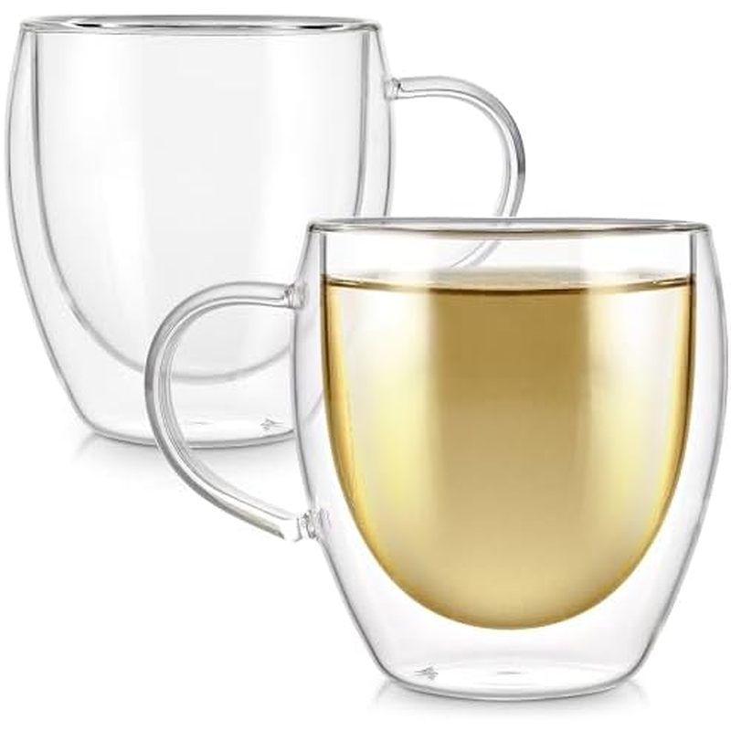 Teabloom Lead-Free Double Walled Cups – Set of 2 Insulated Glass Cups for Tea, Coffee, Espresso, and