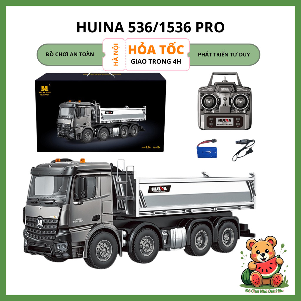 Xe Ben Điều Khiển Từ Xa Huina 536/1536PRO (BẢN NÂNG CẤP) - Thùng Ben Kim Loại, Tỉ Lệ 1:14 Siêu Lớn