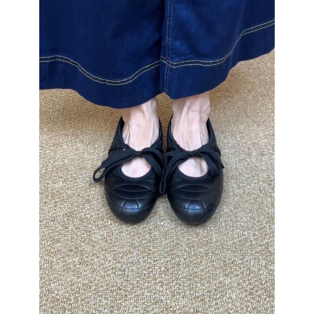 Sheepskin Version~Round-toe lace-up bow flat Mary Jane ballet shoes for women, versatile retro casua