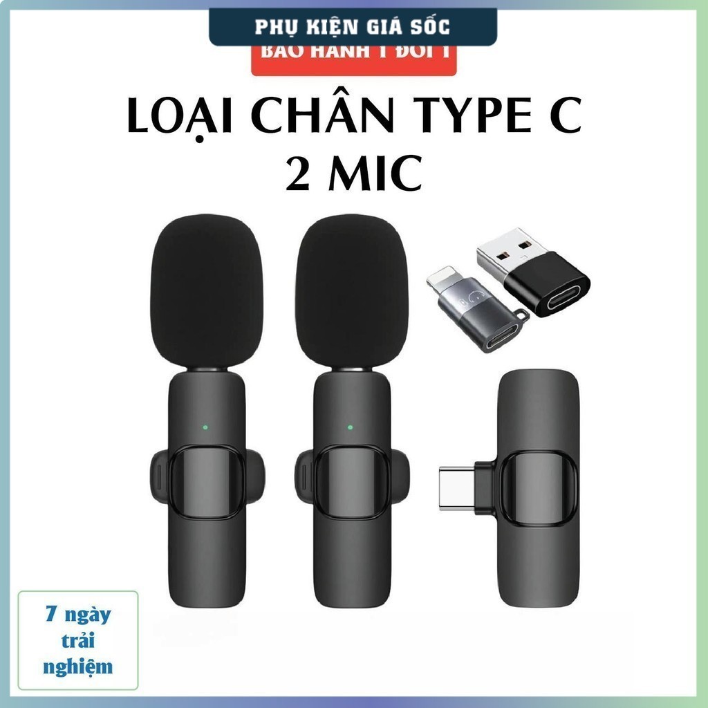 Micro thu âm không dây K9 lọc giảm tiếng ồn. Loại chân cắm L-ning/ Type C ghi âm quay video - Micro K9, Micro không dây