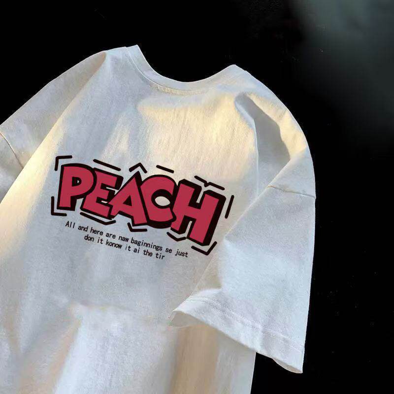 Áo thun phong cách đường phố - Dáng rộng, tay ngắn - Thoải mái - In chữ đơn giản -100% cotton-Mềm mạ