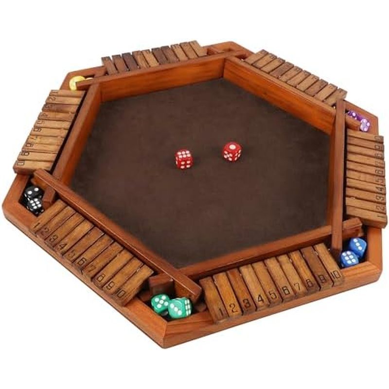 Wooden Shut The Box Dice Game for 1-6 Players, Upgrade Tabletop Board Game with 12 Dice for Kids Adu