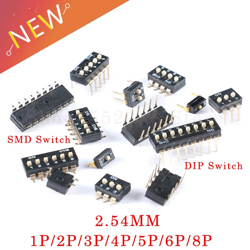 5 Cái / lốc Công Tắc DIP Chuyển Đổi Công Tắc 2.54mm SMD 1P / 2P / 3P / 4P / 5P / 6P / 8P Đen 2.54MM 