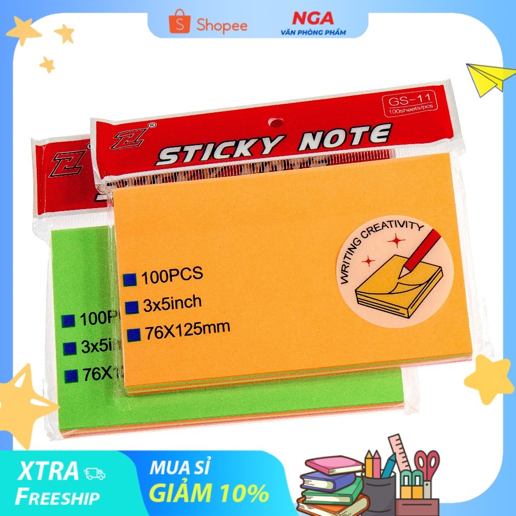 Giấy Note GS (3x5) inch, 5 màu