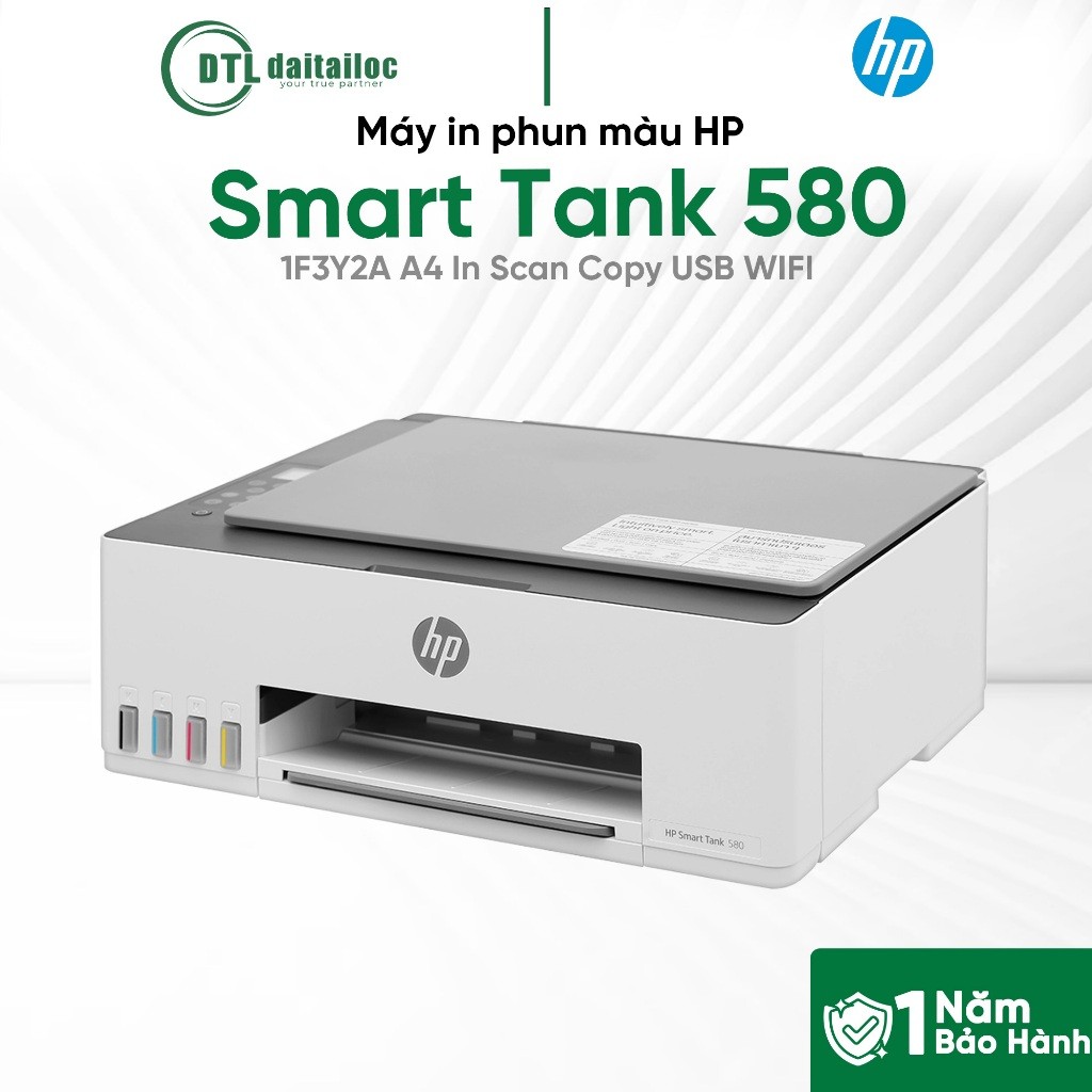 Máy in phun màu HP Smart Tank 580 1F3Y2A A4 In Scan Copy USB WIFI | Chính Hãng | Bảo Hành 12 Tháng