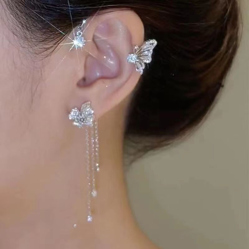 Khuyên kẹp xịn vành tai MT ( không xỏ lỗ) bướm hoa rũ đá lấp lánh
