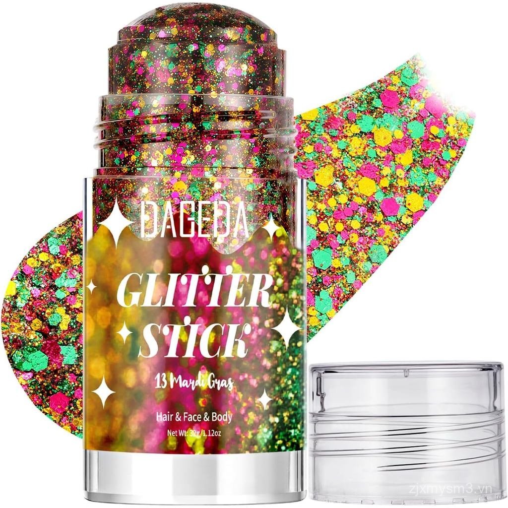 DAGEDA Mardi Gras Body Glitter Stick, Trang điểm lấp lánh mặt tóc lấp lánh cho nữ Phụ kiện trang phụ
