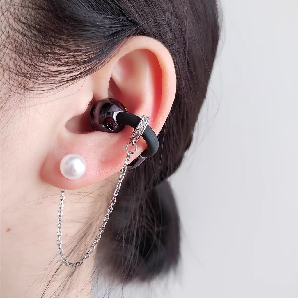 2 Chiếc Tai Nghe Ngọc Trai Nước Kim Cương Khóa Có Thể Tháo Rời Bluetooth Tai Nghe Kẹp Tinh Tế DIY Tr