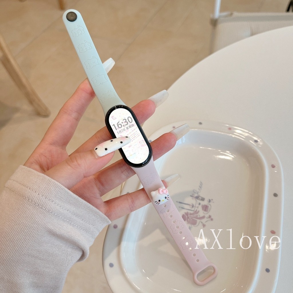 Dây đeo silicon mềm cho Xiaomi Band 10 9 8 NFC In khắc mèo con cho Mi Band 10 9 Phụ kiện phiên bản g