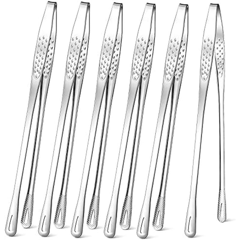 meekoo 6 Pcs 11 Inches Stainless Steel Korean BBQ Grill Tongs Japanese Barbecue Tongs for Cooking Po