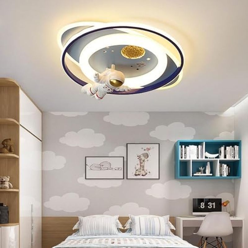 FoRes LED Ceiling Light, 58CM Creative Cartoon Astronaut Ceiling Light with Remote Control, Dimmable