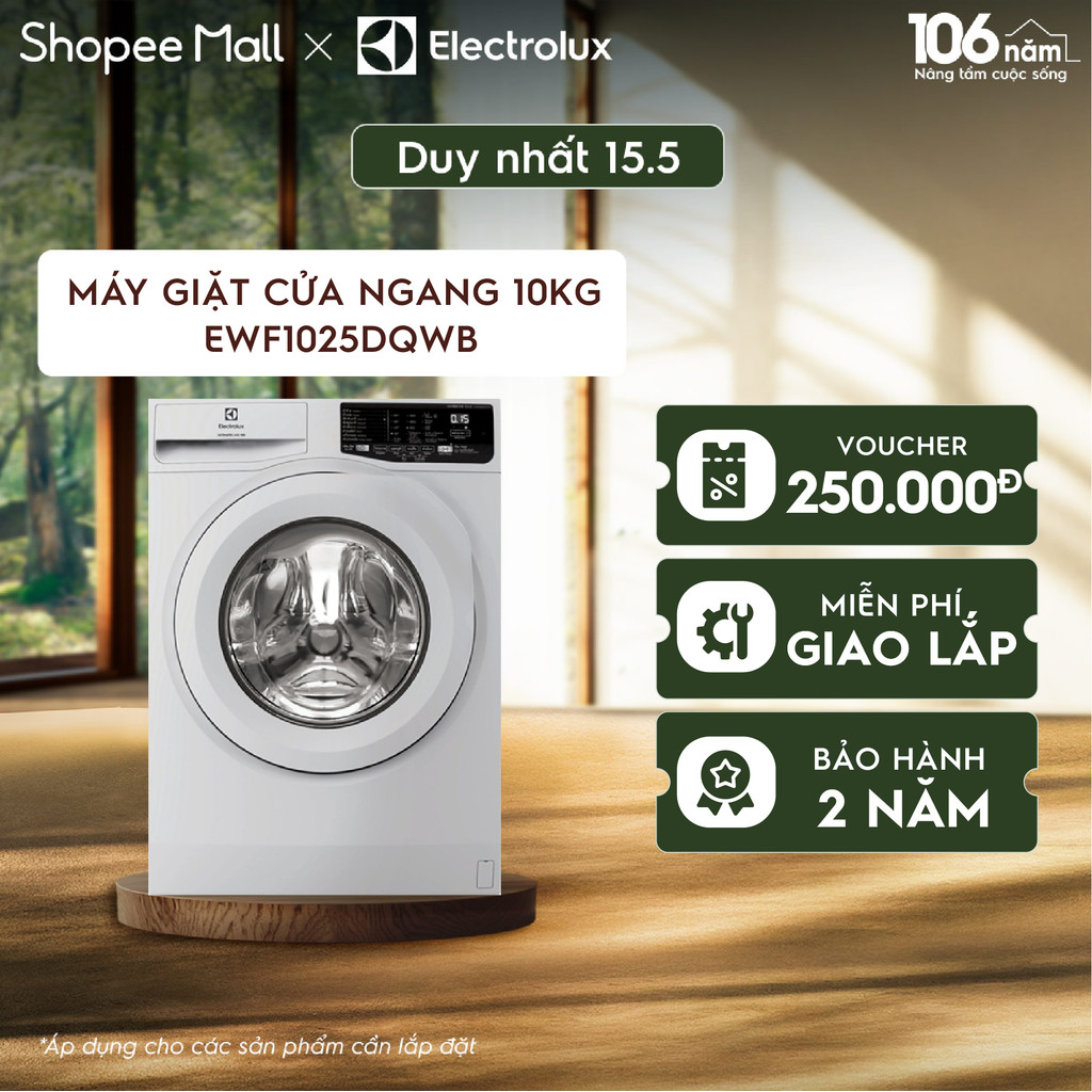 Free giao lắp - Máy giặt Electrolux cửa ngang 10kg UltimateCare 100 - Trắng - EWF1025DQWB