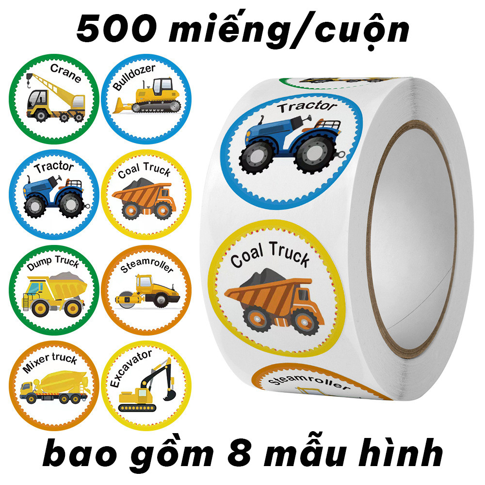 Roll of 500 funny transportation vehicle stickers – Learn Vocabulary & Cute Rewards (500 Stickers/Ro