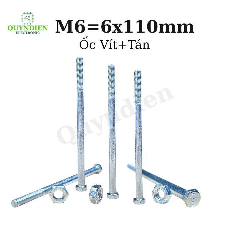 Bulong + Tán M6 dài 110mm Bù lon, Bulon Bắt Tanpo Biến Áp [Túi 100 Con Kèm Tán] - Linh Kiện Quỳnh Di