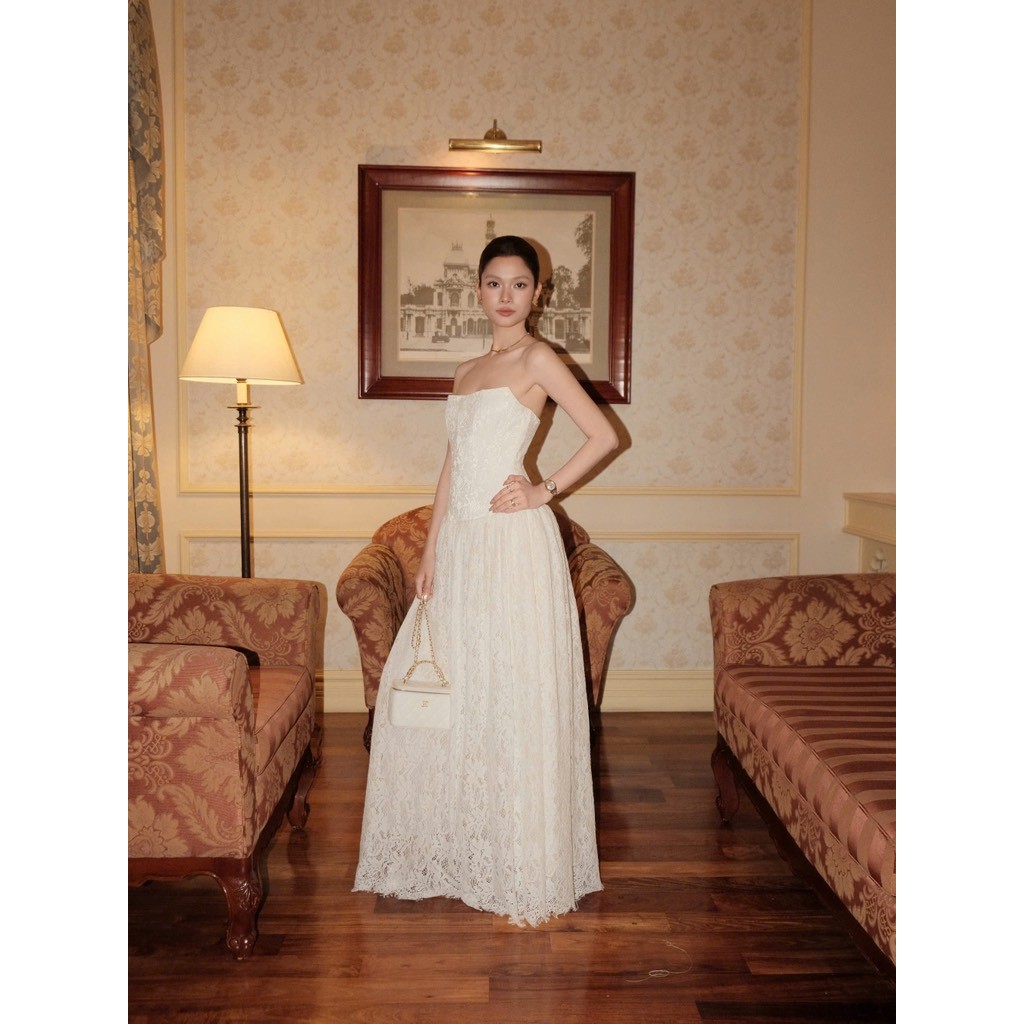 RUBIES Josephine Dress - Đầm Dài Nữ Vải Ren Hoa Dáng Ôm Corset Tùng Xòe Cúp Ngực