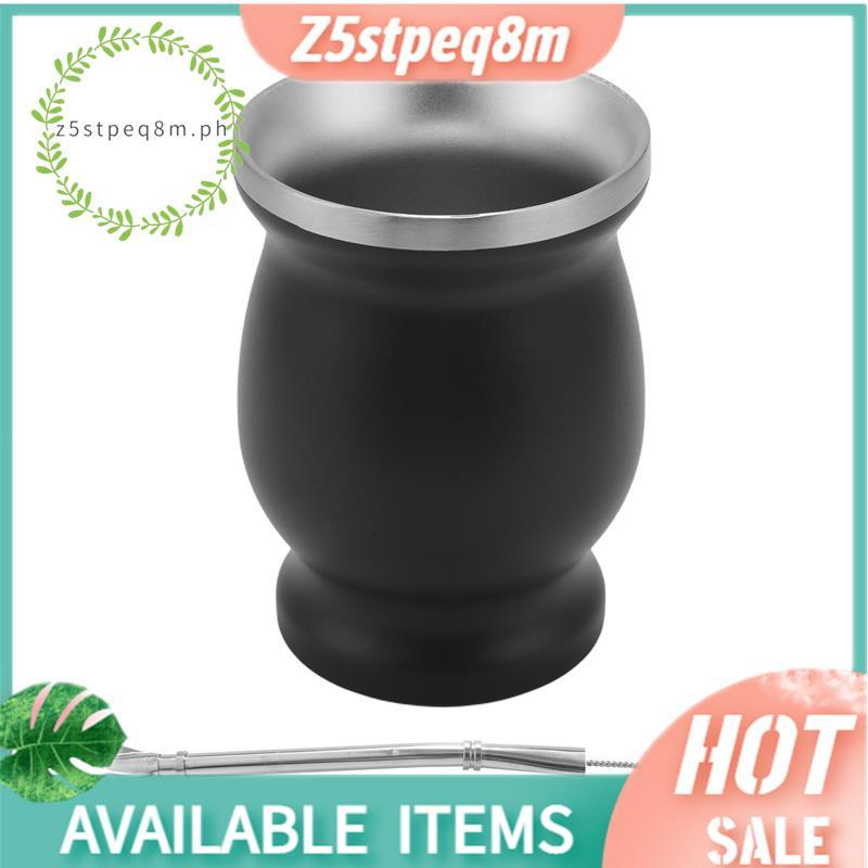 Yerba Mate Gourd Set Cốc trà không gỉ hai lớp và Bombilla 8 Ounce Bombillas Yerba Mate Straw - Đen