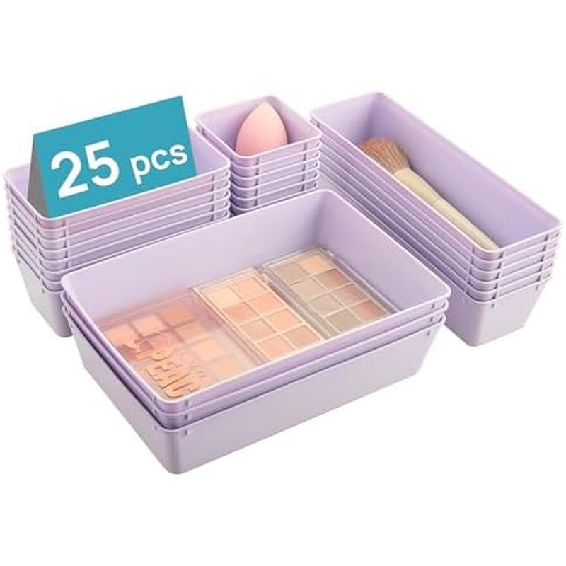 Vtopmart 25 PCS Clear Plastic Drawer Organizers Set, 4-Size Versatile Bathroom and Vanity Drawer Org
