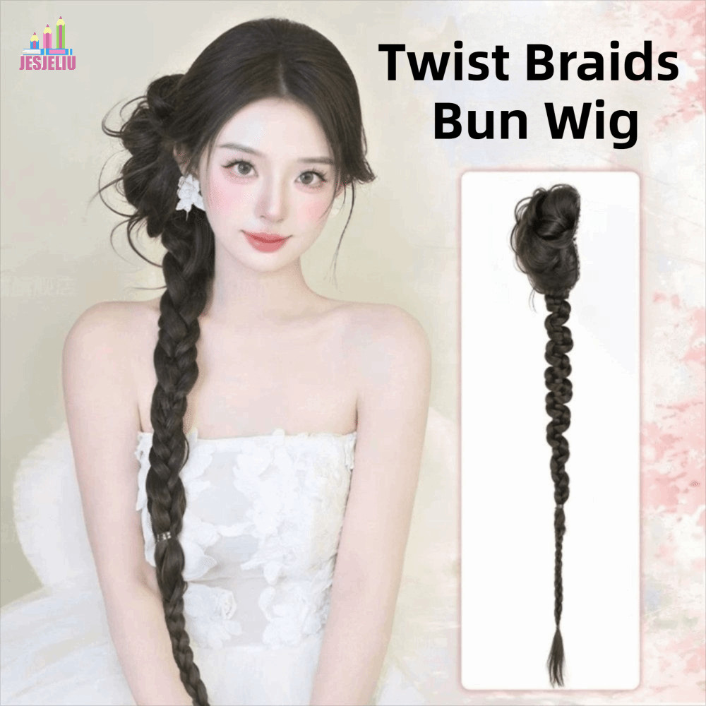 JESJELIU Bện dài Buns Hairpiece, Claw Clip Headband Twist Braids Bun Wig, Hợp thời trang Side-Tied F